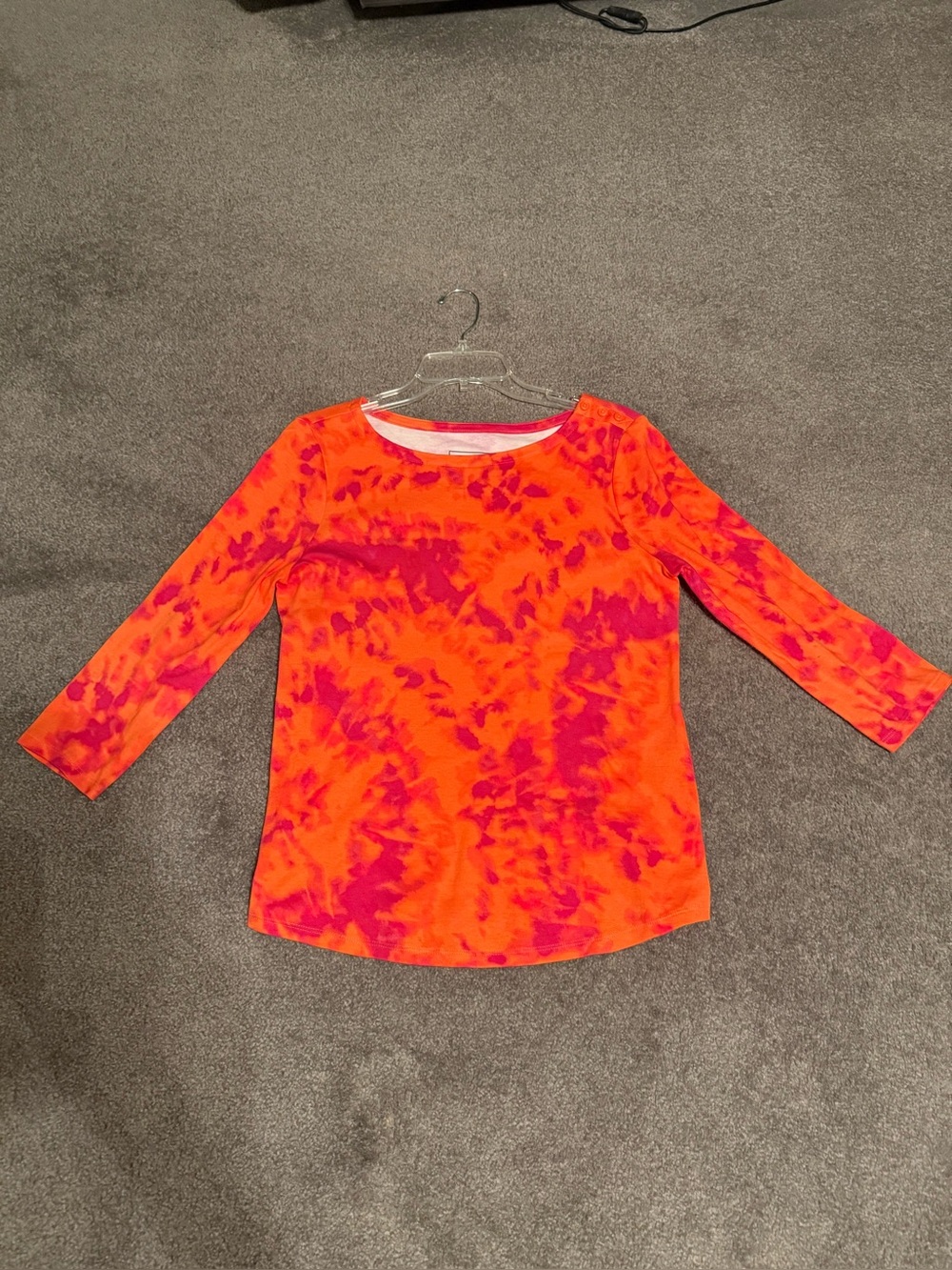 Vibrant Orange & Pink Tie-Dye 3/4 Sleeve Top charter club